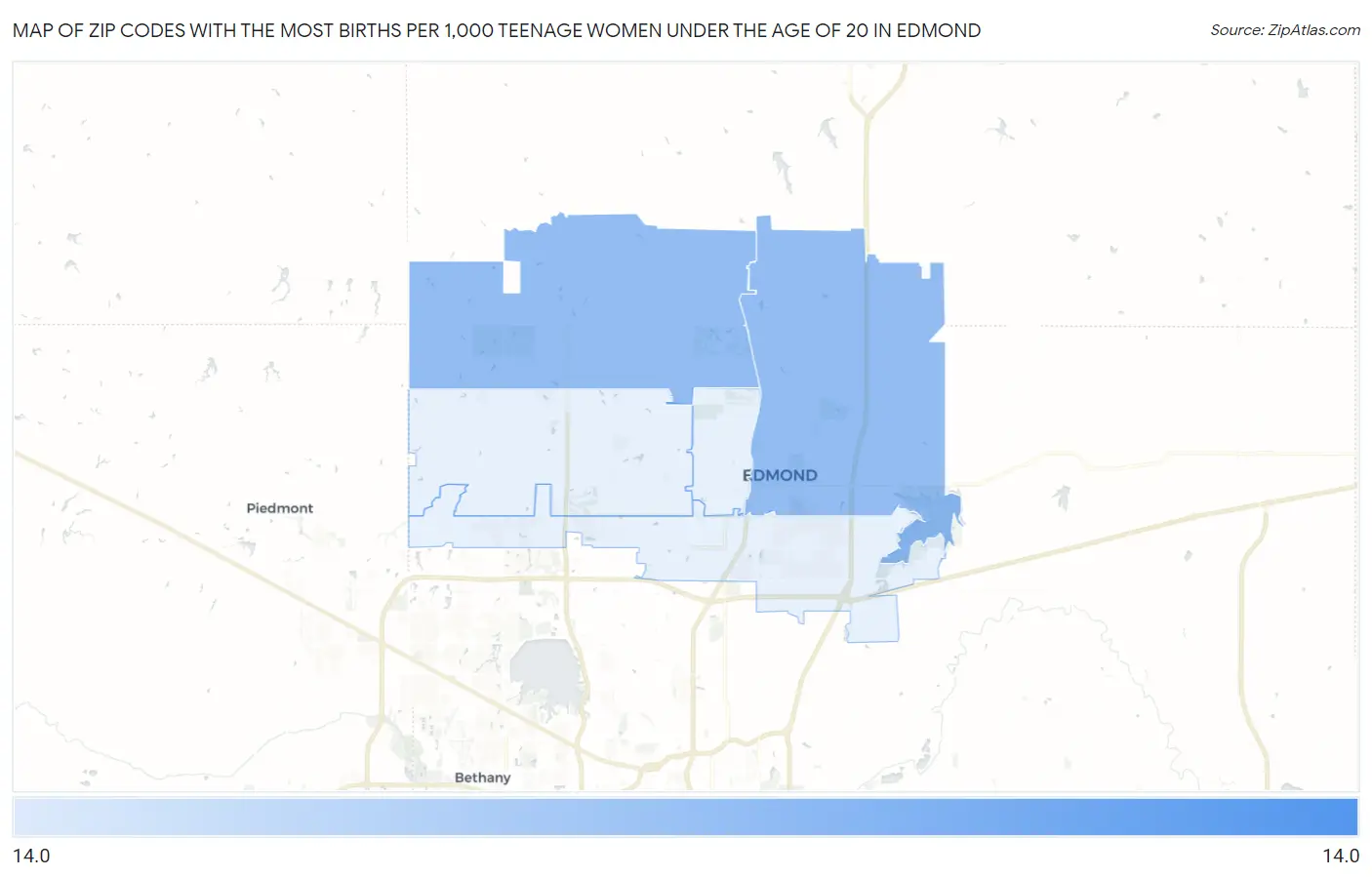 Zip Codes with the Most Births per 1,000 Teenage Women Under the Age of 20 in Edmond Map