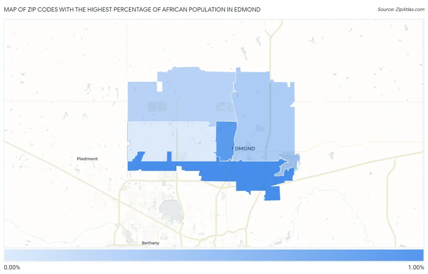 Zip Codes with the Highest Percentage of African Population in Edmond Map