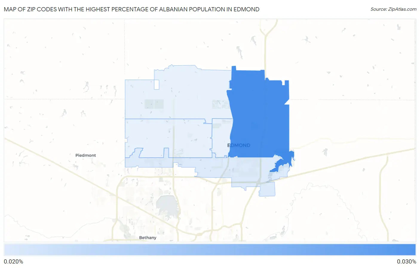 Zip Codes with the Highest Percentage of Albanian Population in Edmond Map
