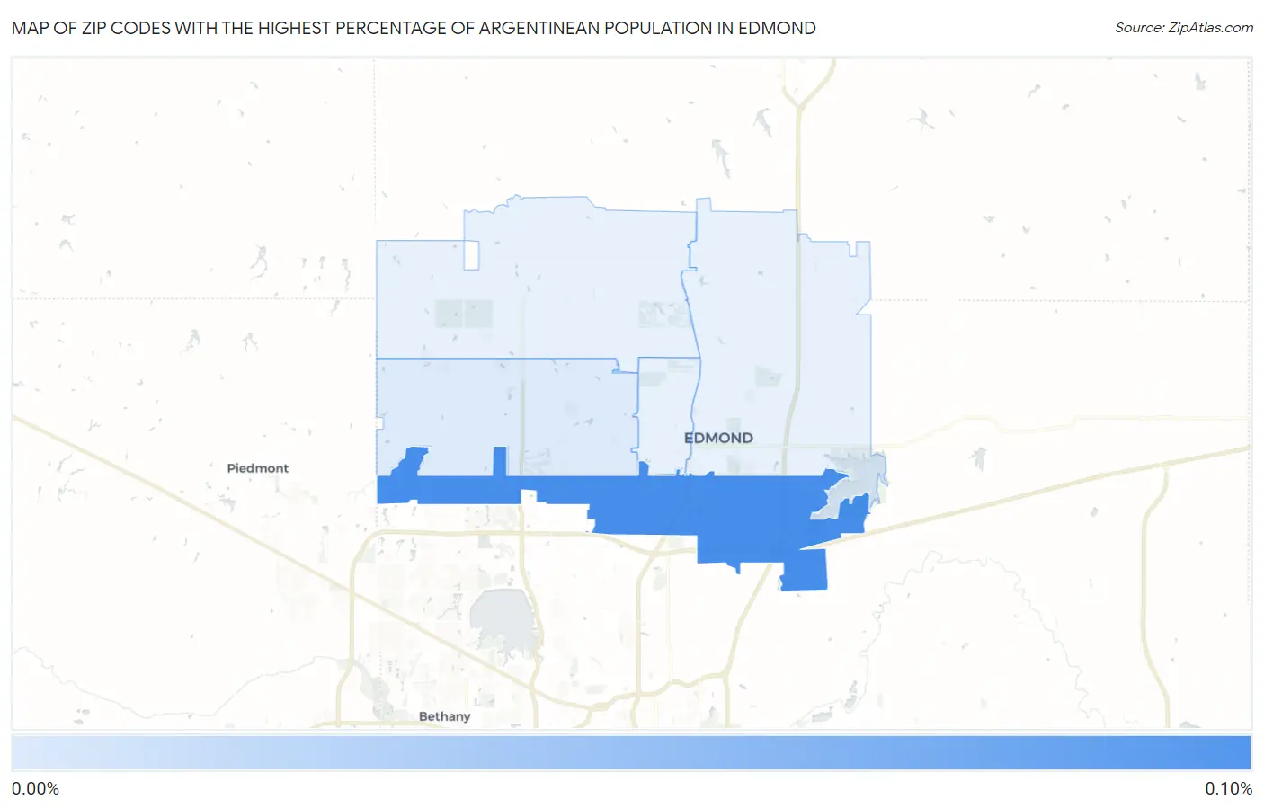 Zip Codes with the Highest Percentage of Argentinean Population in Edmond Map