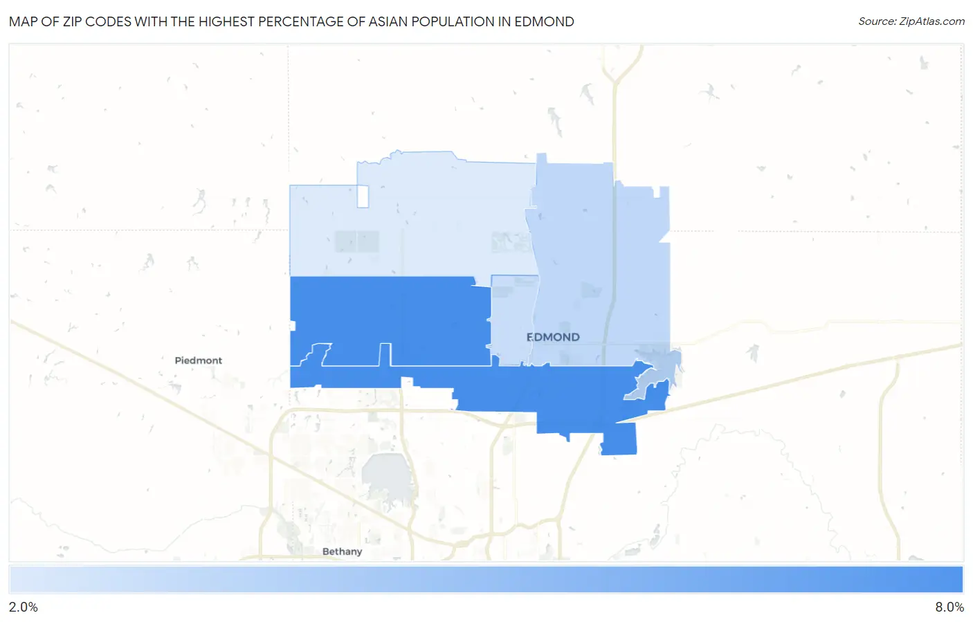Zip Codes with the Highest Percentage of Asian Population in Edmond Map