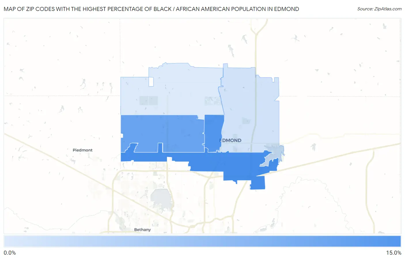 Zip Codes with the Highest Percentage of Black / African American Population in Edmond Map