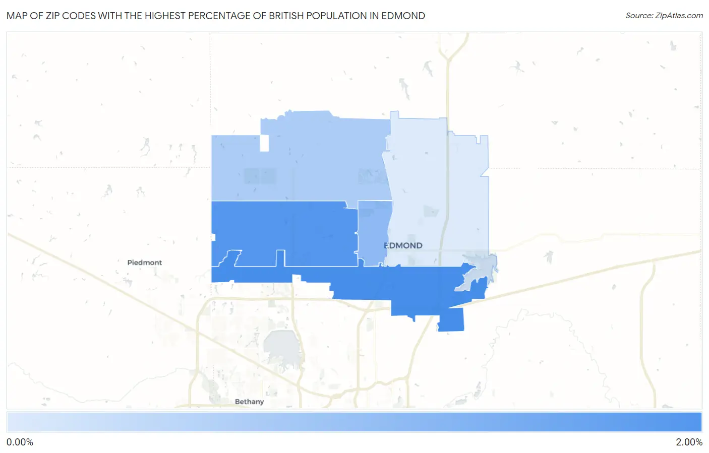 Zip Codes with the Highest Percentage of British Population in Edmond Map
