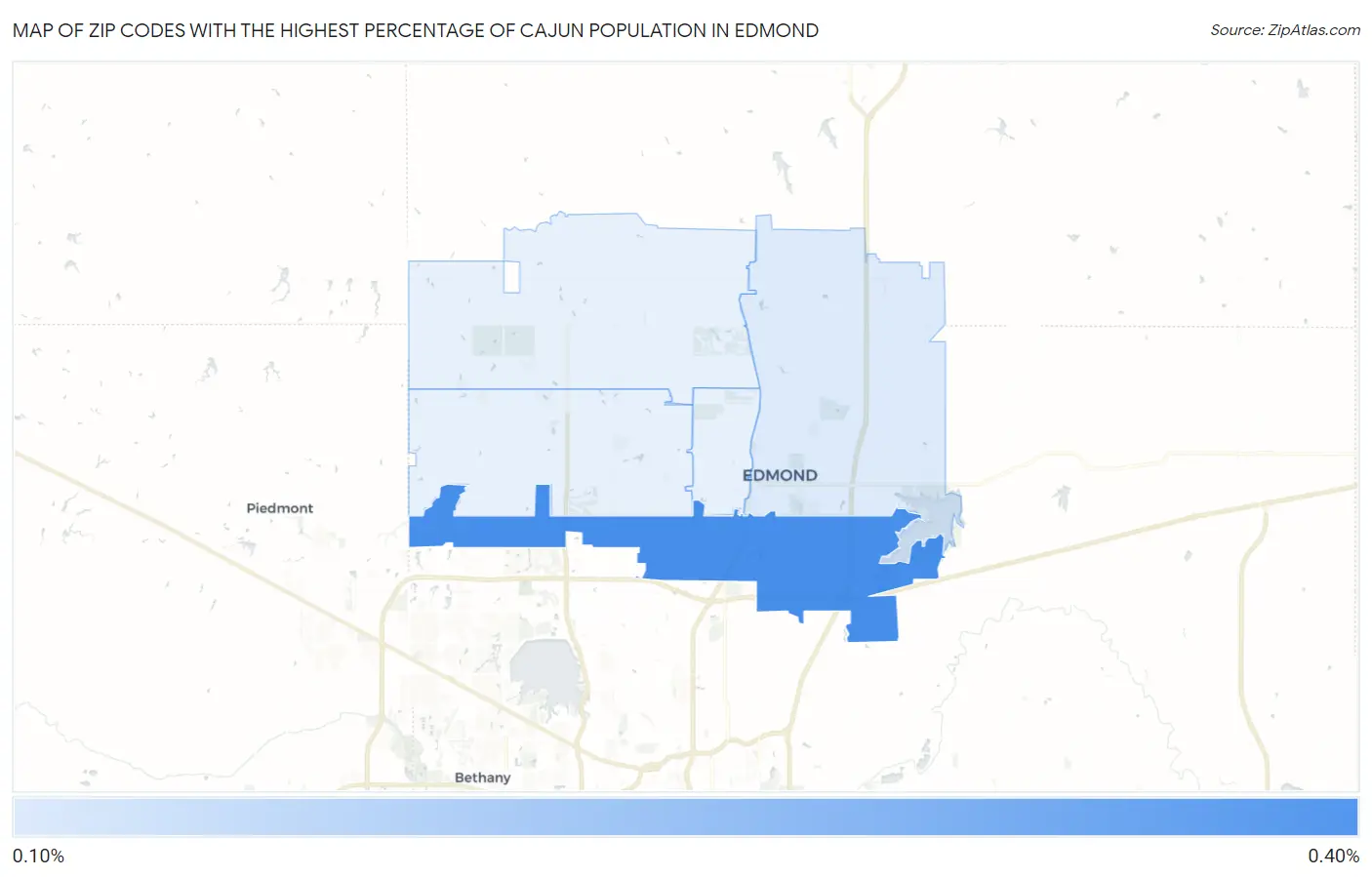 Zip Codes with the Highest Percentage of Cajun Population in Edmond Map