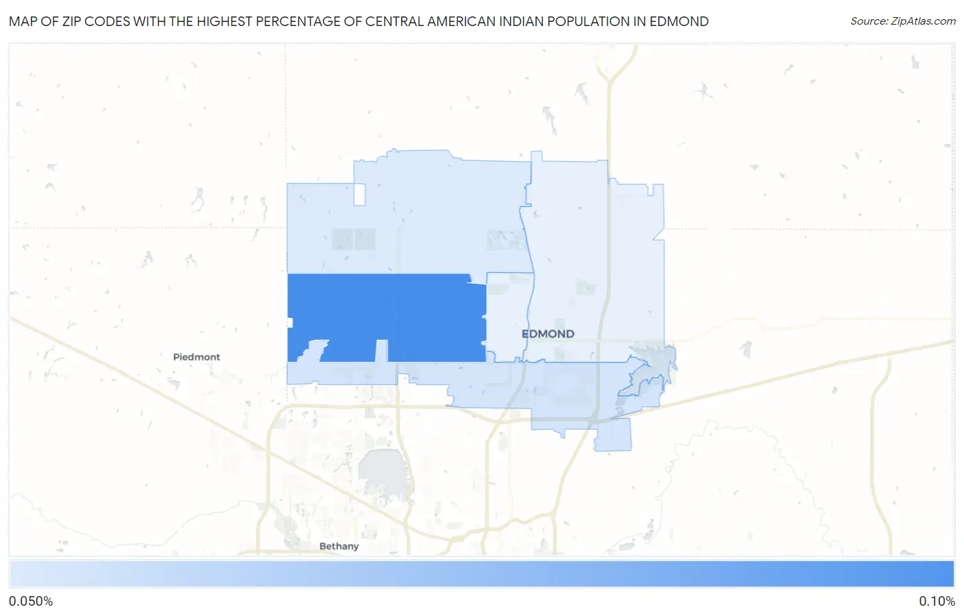 Zip Codes with the Highest Percentage of Central American Indian Population in Edmond Map