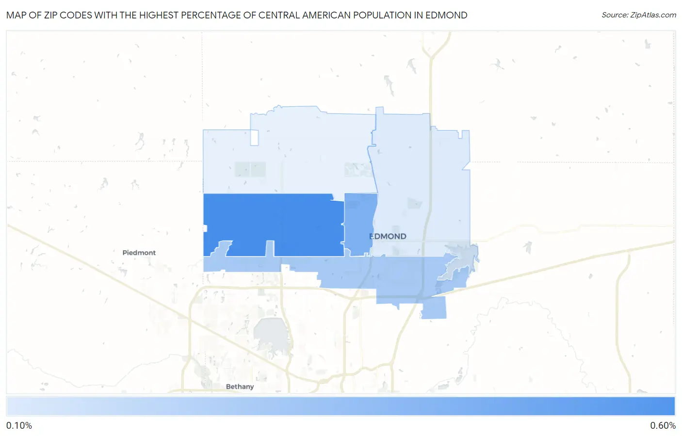 Zip Codes with the Highest Percentage of Central American Population in Edmond Map