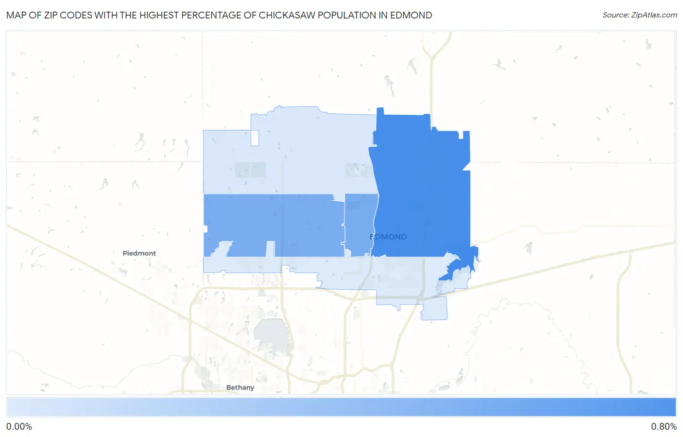 Zip Codes with the Highest Percentage of Chickasaw Population in Edmond Map