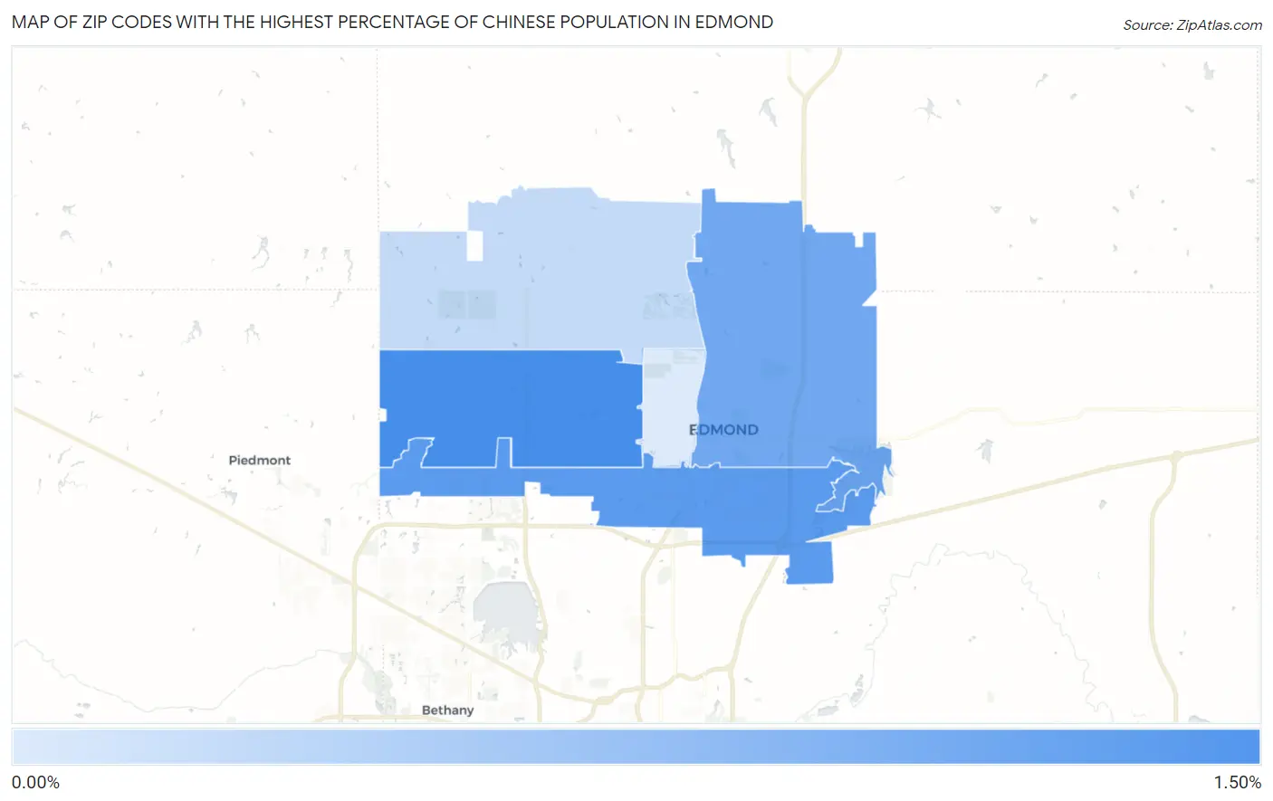 Zip Codes with the Highest Percentage of Chinese Population in Edmond Map