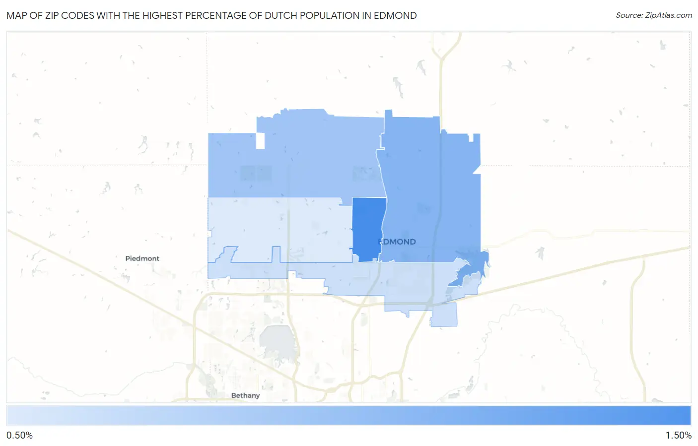 Zip Codes with the Highest Percentage of Dutch Population in Edmond Map