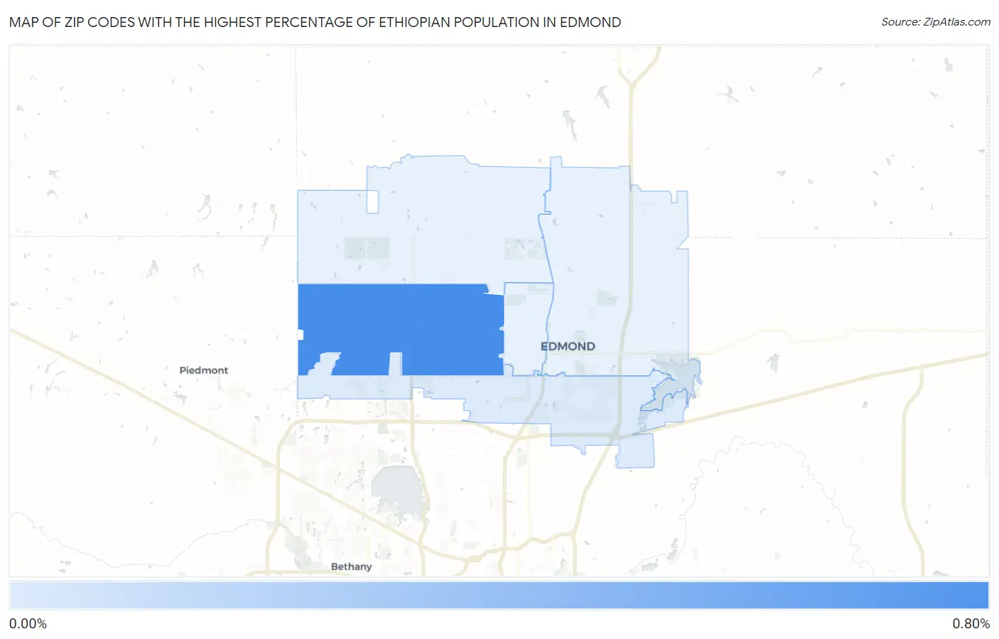 Zip Codes with the Highest Percentage of Ethiopian Population in Edmond Map