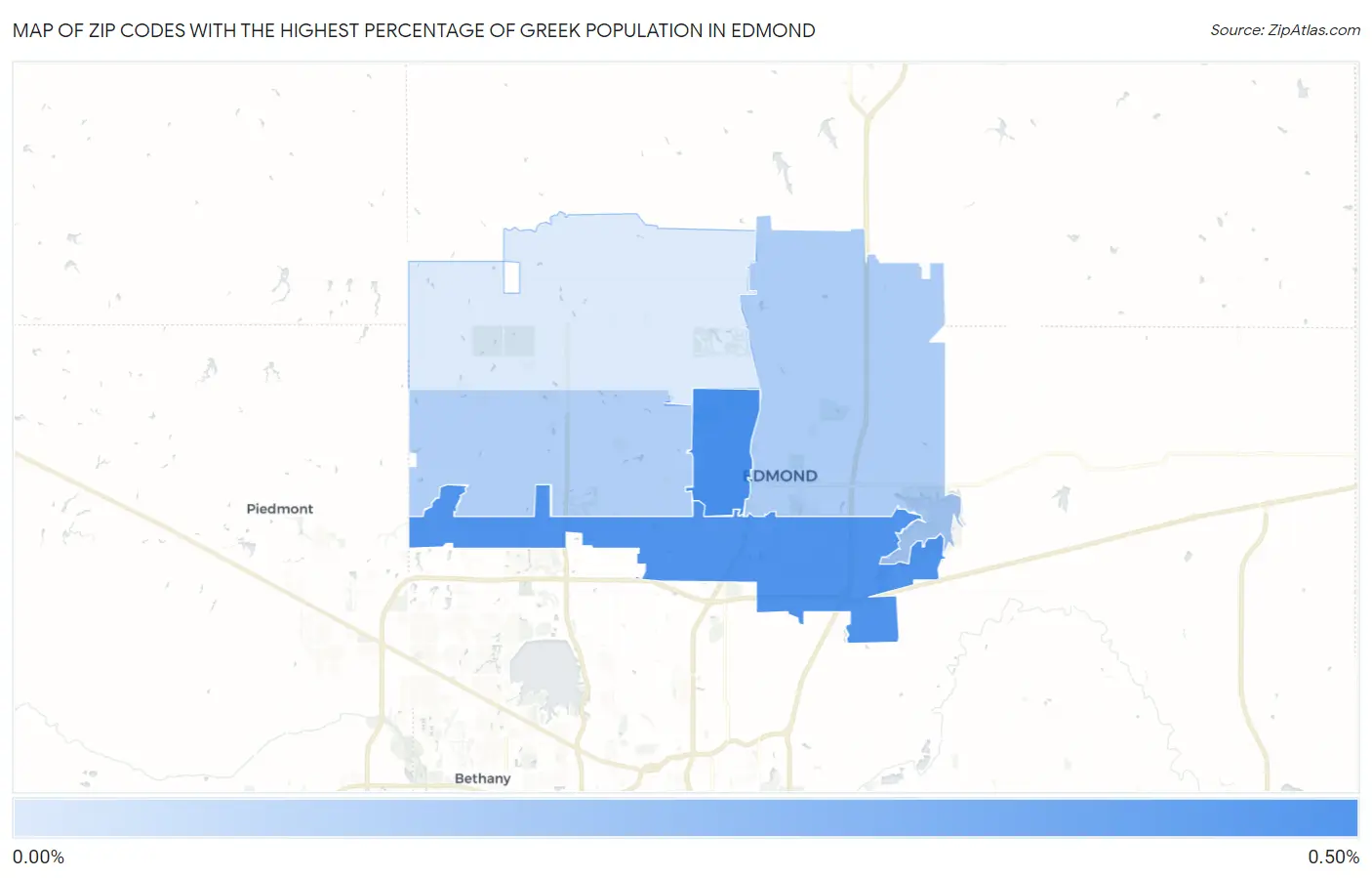 Zip Codes with the Highest Percentage of Greek Population in Edmond Map