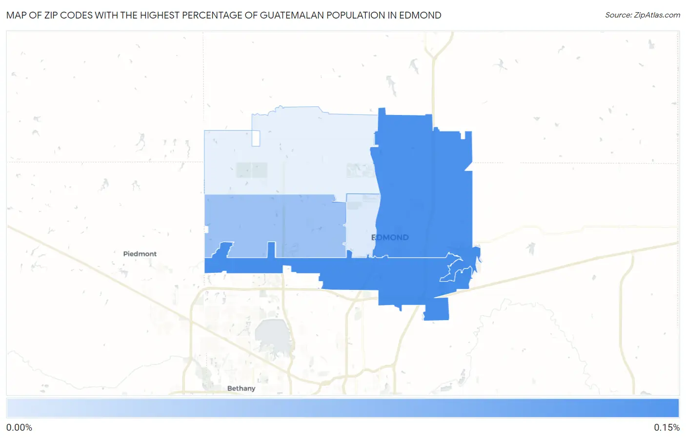 Zip Codes with the Highest Percentage of Guatemalan Population in Edmond Map