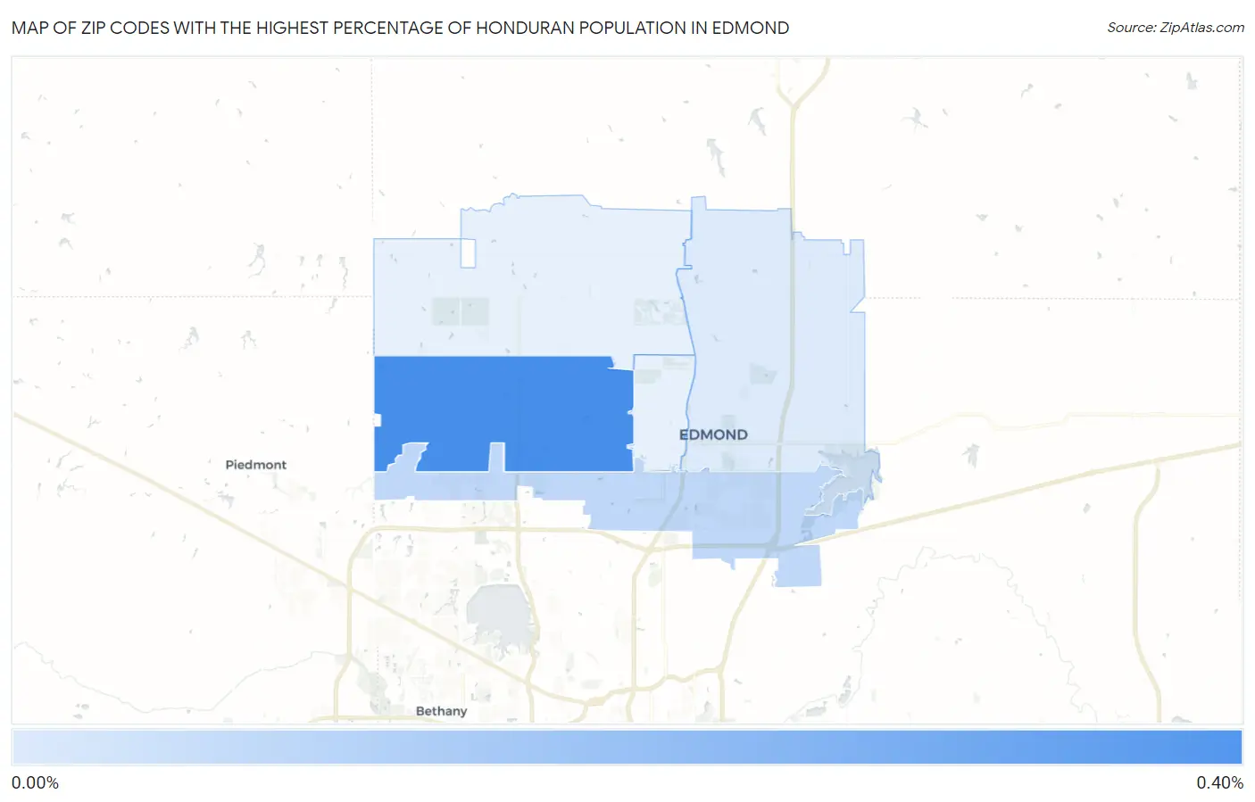 Zip Codes with the Highest Percentage of Honduran Population in Edmond Map