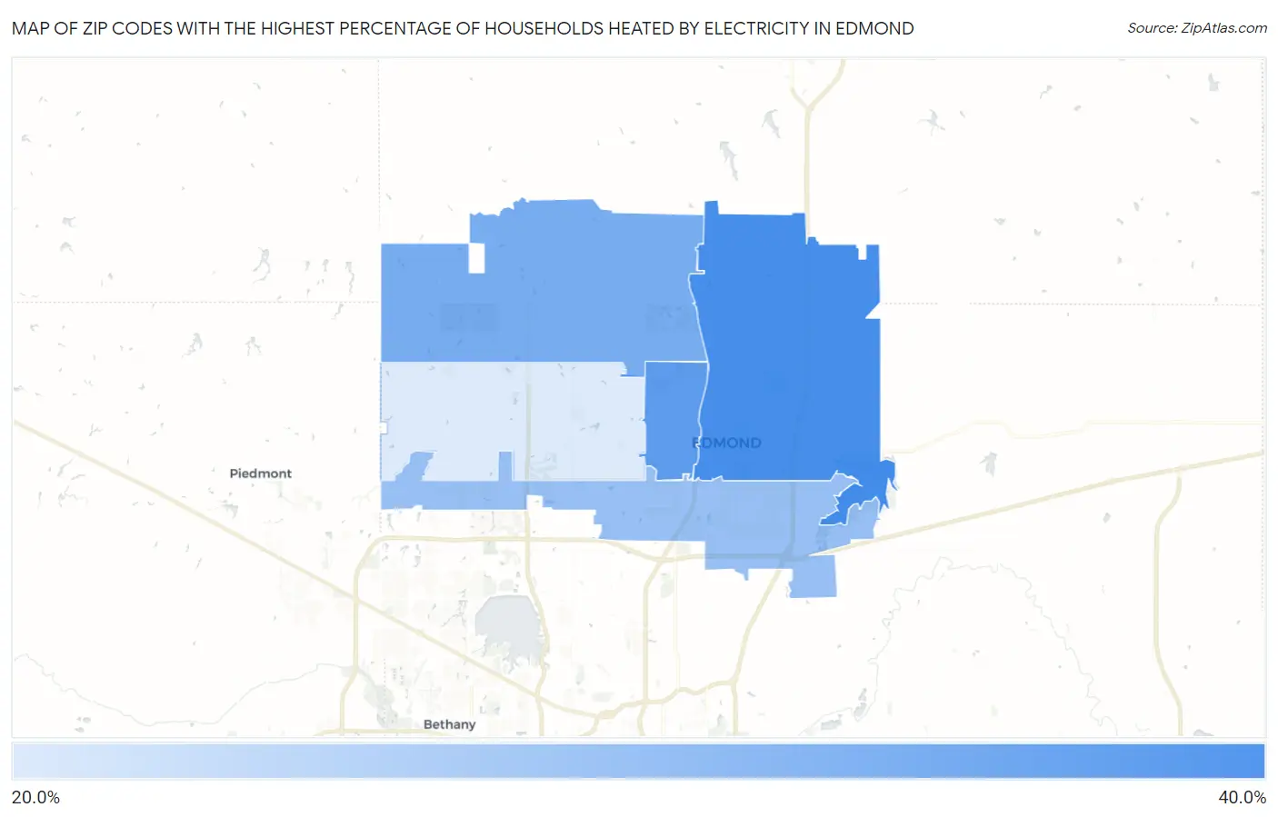 Zip Codes with the Highest Percentage of Households Heated by Electricity in Edmond Map