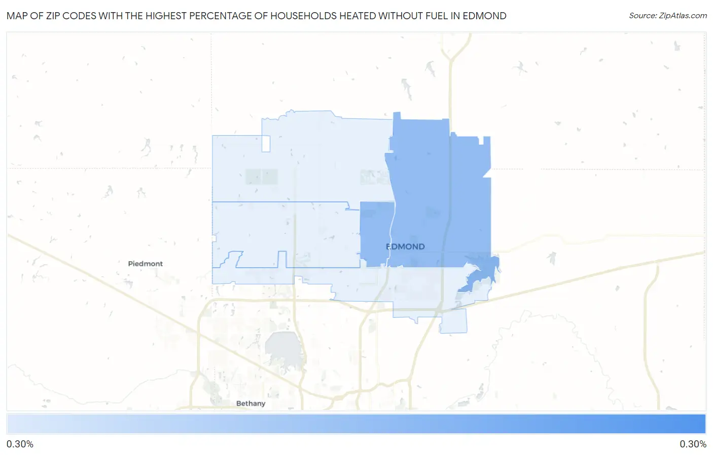 Zip Codes with the Highest Percentage of Households Heated without Fuel in Edmond Map