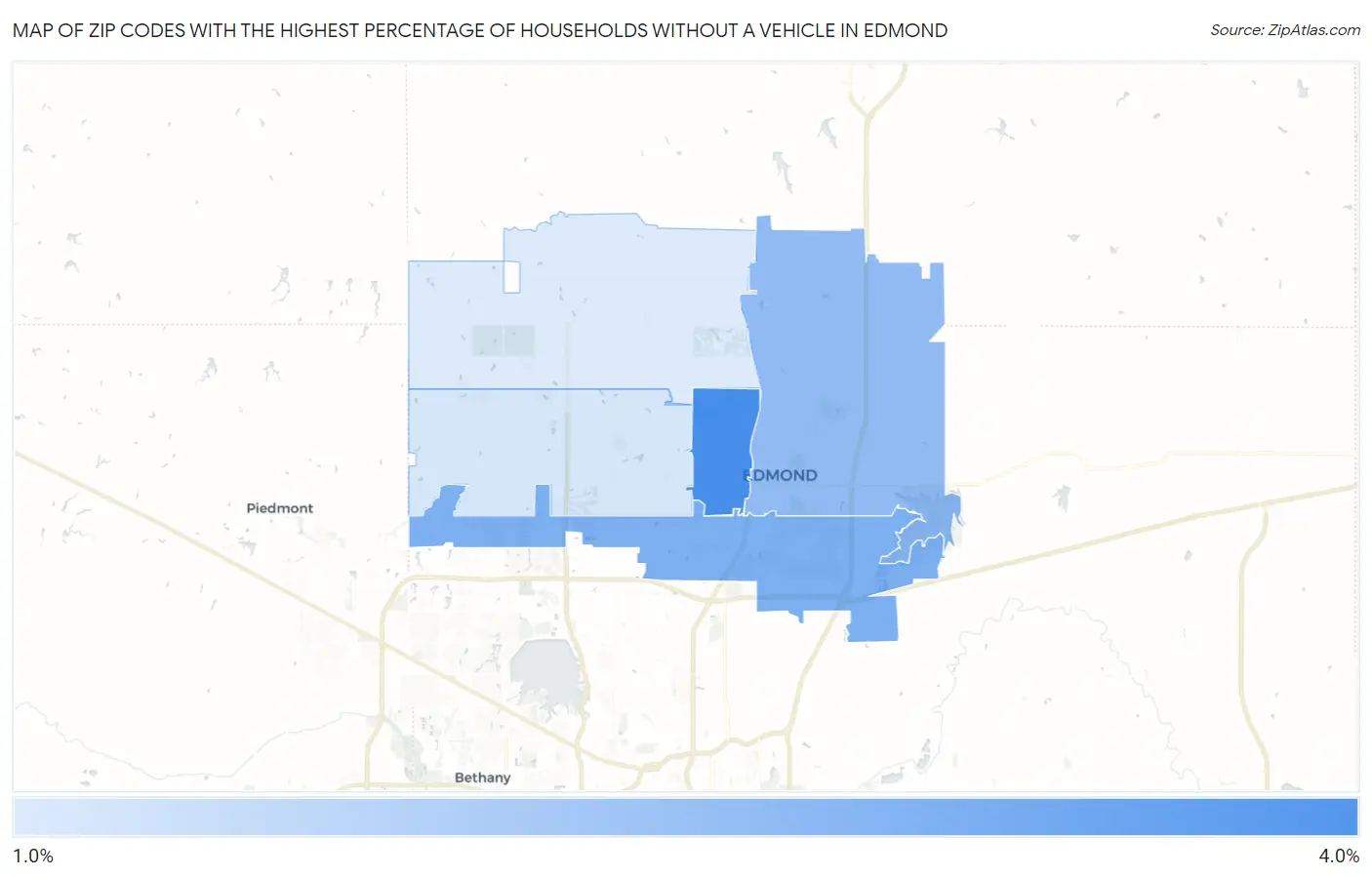 Zip Codes with the Highest Percentage of Households Without a Vehicle in Edmond Map