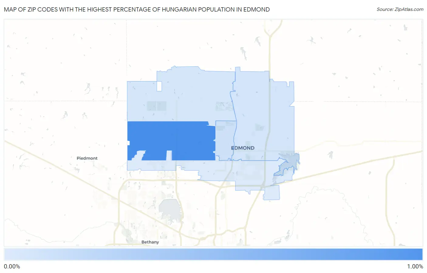 Zip Codes with the Highest Percentage of Hungarian Population in Edmond Map