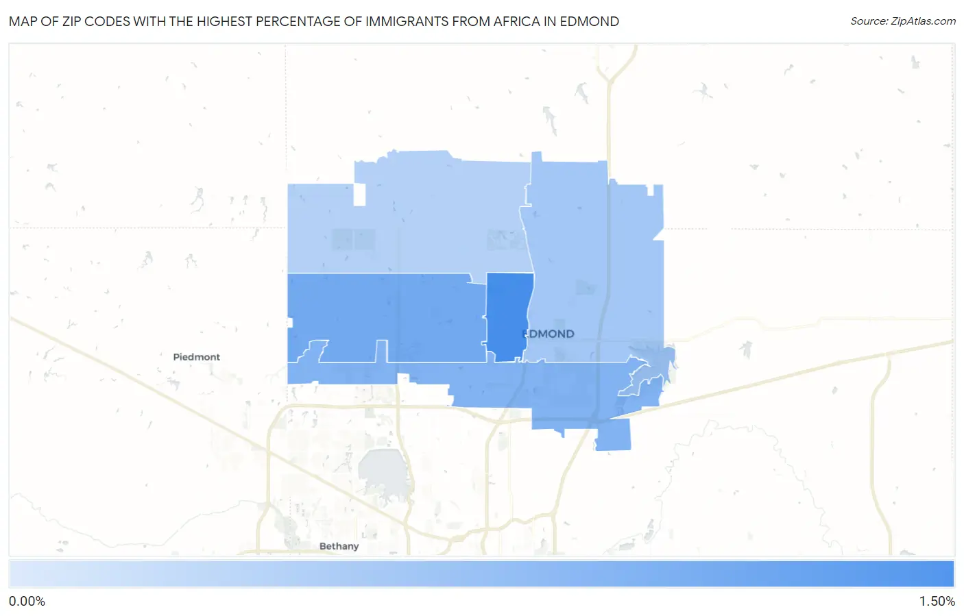 Zip Codes with the Highest Percentage of Immigrants from Africa in Edmond Map