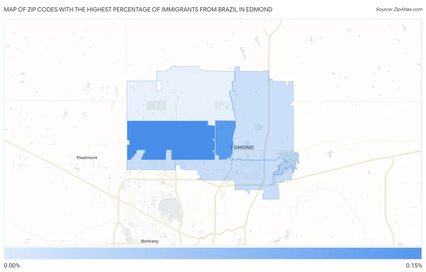 Zip Codes with the Highest Percentage of Immigrants from Brazil in Edmond Map