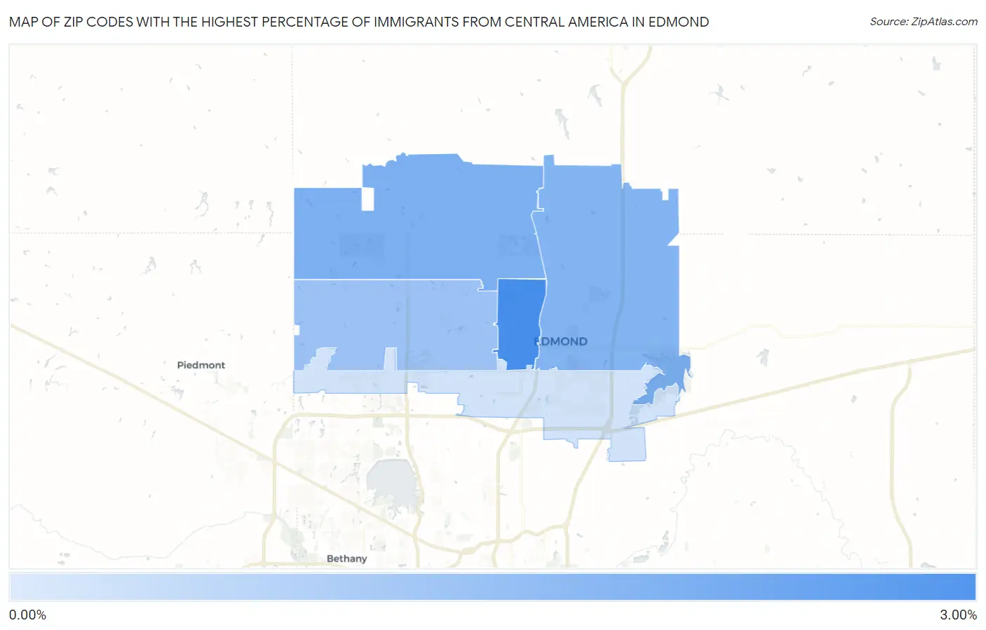 Zip Codes with the Highest Percentage of Immigrants from Central America in Edmond Map
