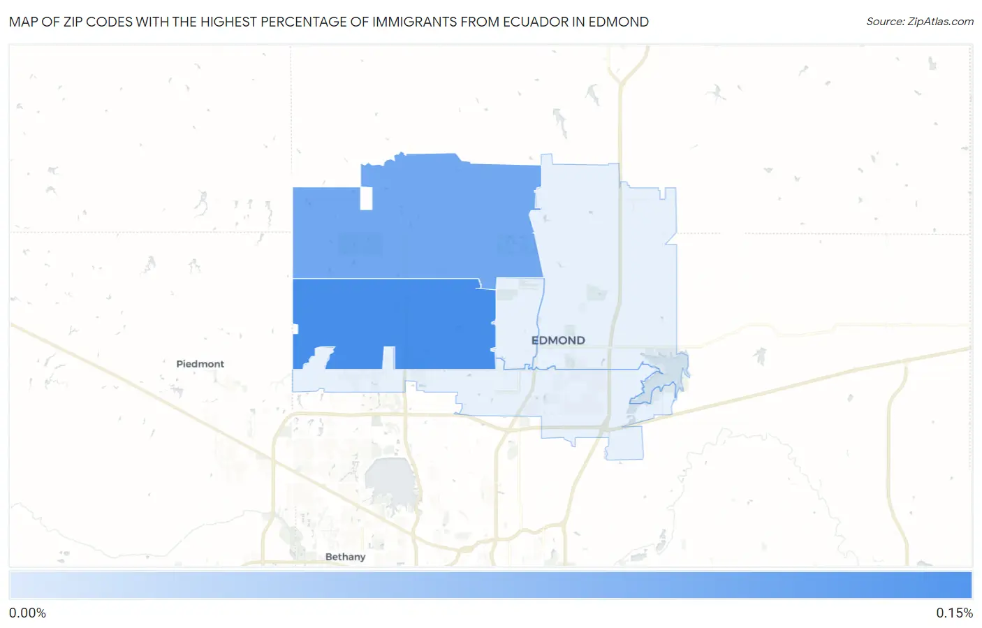 Zip Codes with the Highest Percentage of Immigrants from Ecuador in Edmond Map