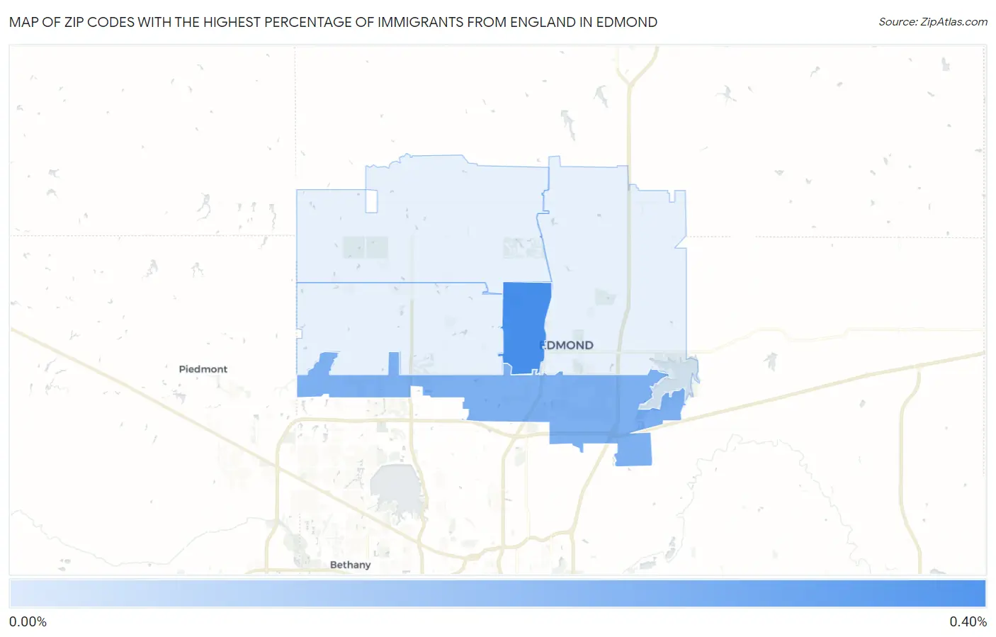 Zip Codes with the Highest Percentage of Immigrants from England in Edmond Map