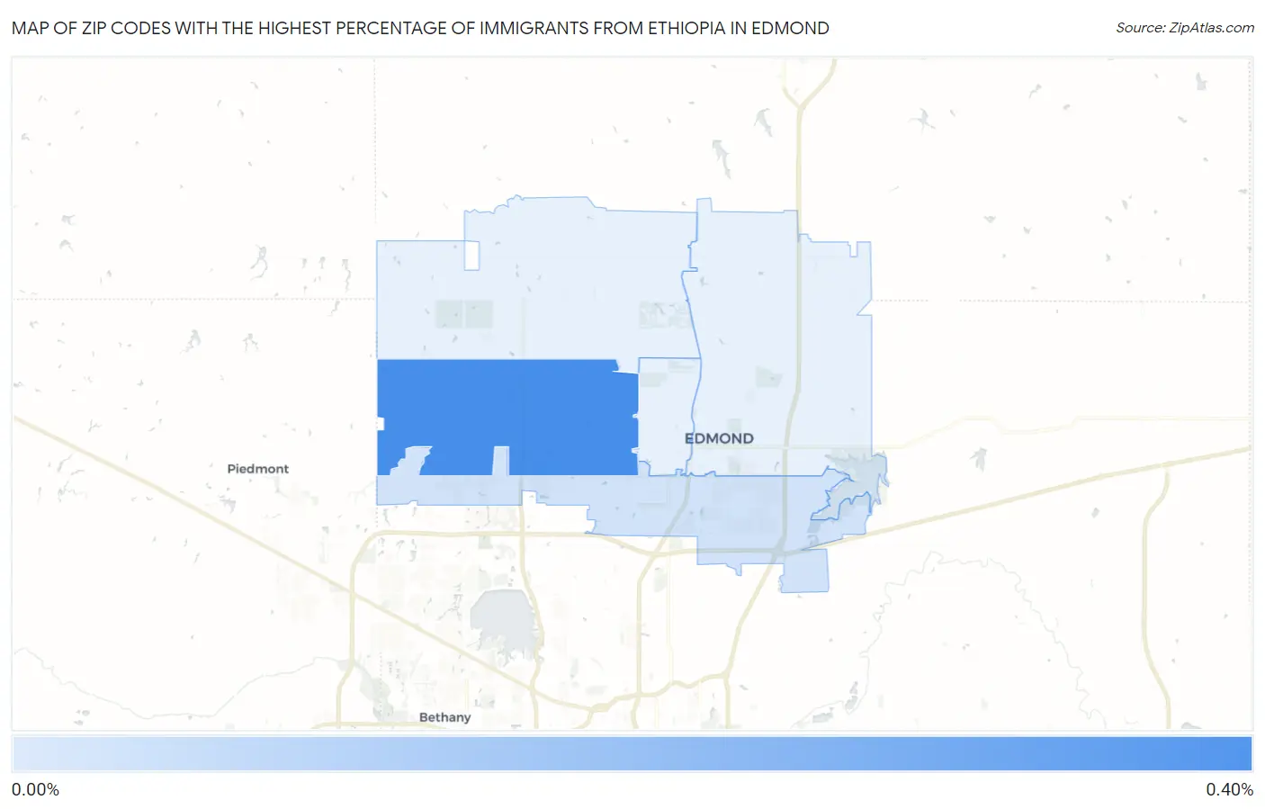 Zip Codes with the Highest Percentage of Immigrants from Ethiopia in Edmond Map
