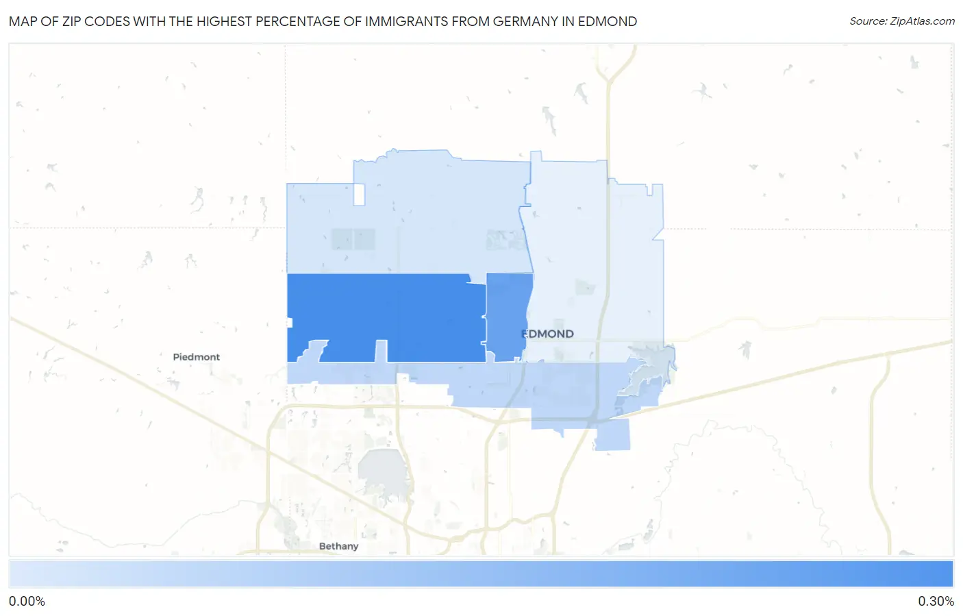 Zip Codes with the Highest Percentage of Immigrants from Germany in Edmond Map