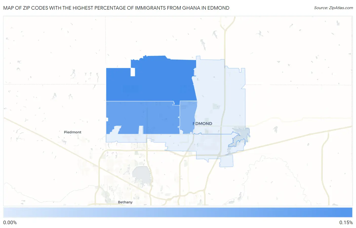 Zip Codes with the Highest Percentage of Immigrants from Ghana in Edmond Map
