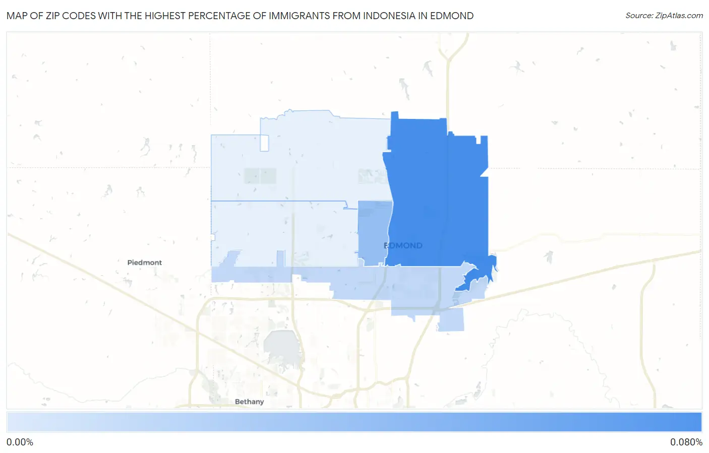 Zip Codes with the Highest Percentage of Immigrants from Indonesia in Edmond Map