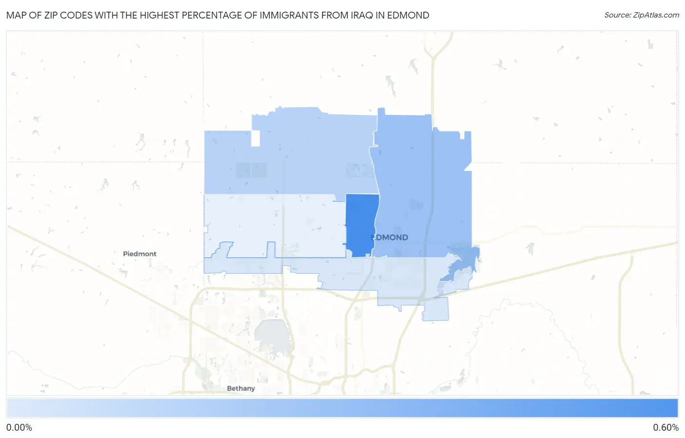 Zip Codes with the Highest Percentage of Immigrants from Iraq in Edmond Map