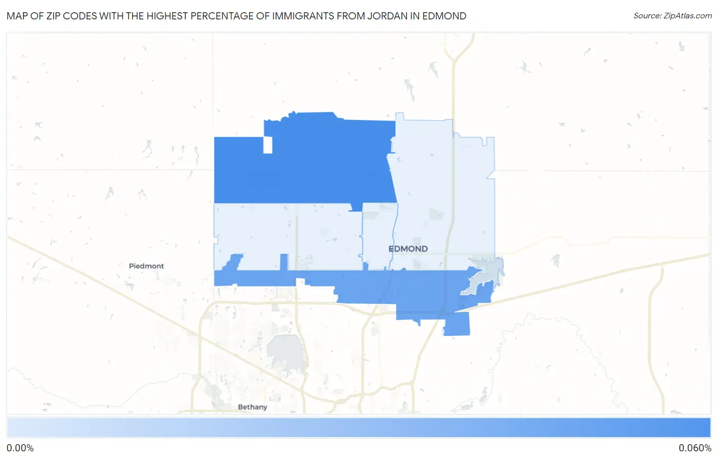 Zip Codes with the Highest Percentage of Immigrants from Jordan in Edmond Map