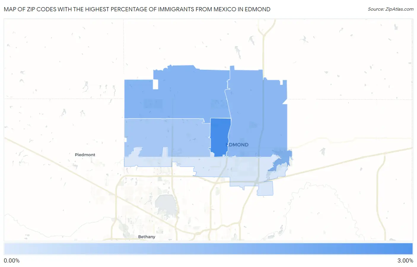 Zip Codes with the Highest Percentage of Immigrants from Mexico in Edmond Map