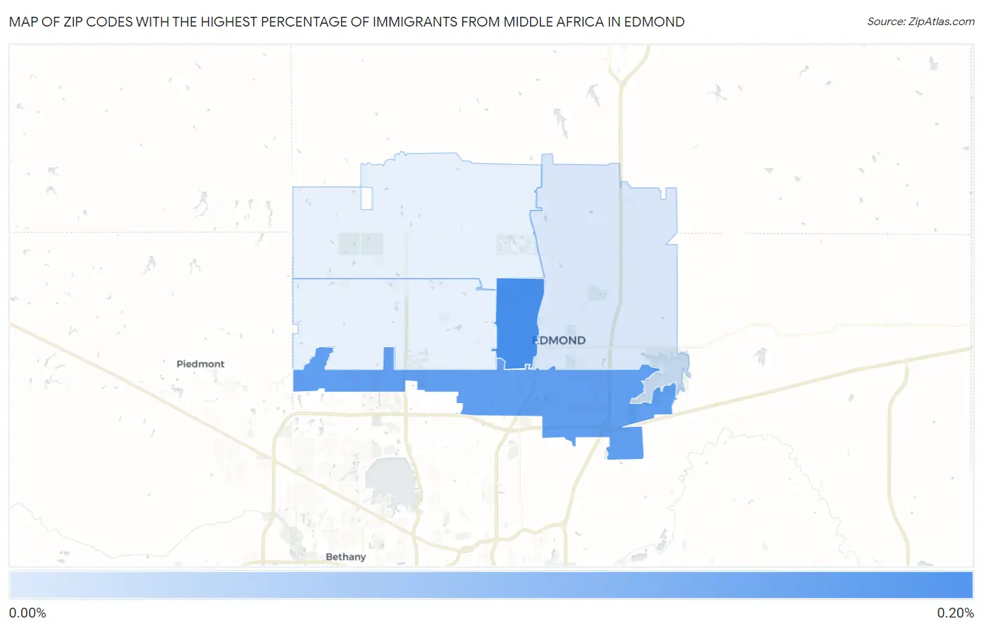 Zip Codes with the Highest Percentage of Immigrants from Middle Africa in Edmond Map