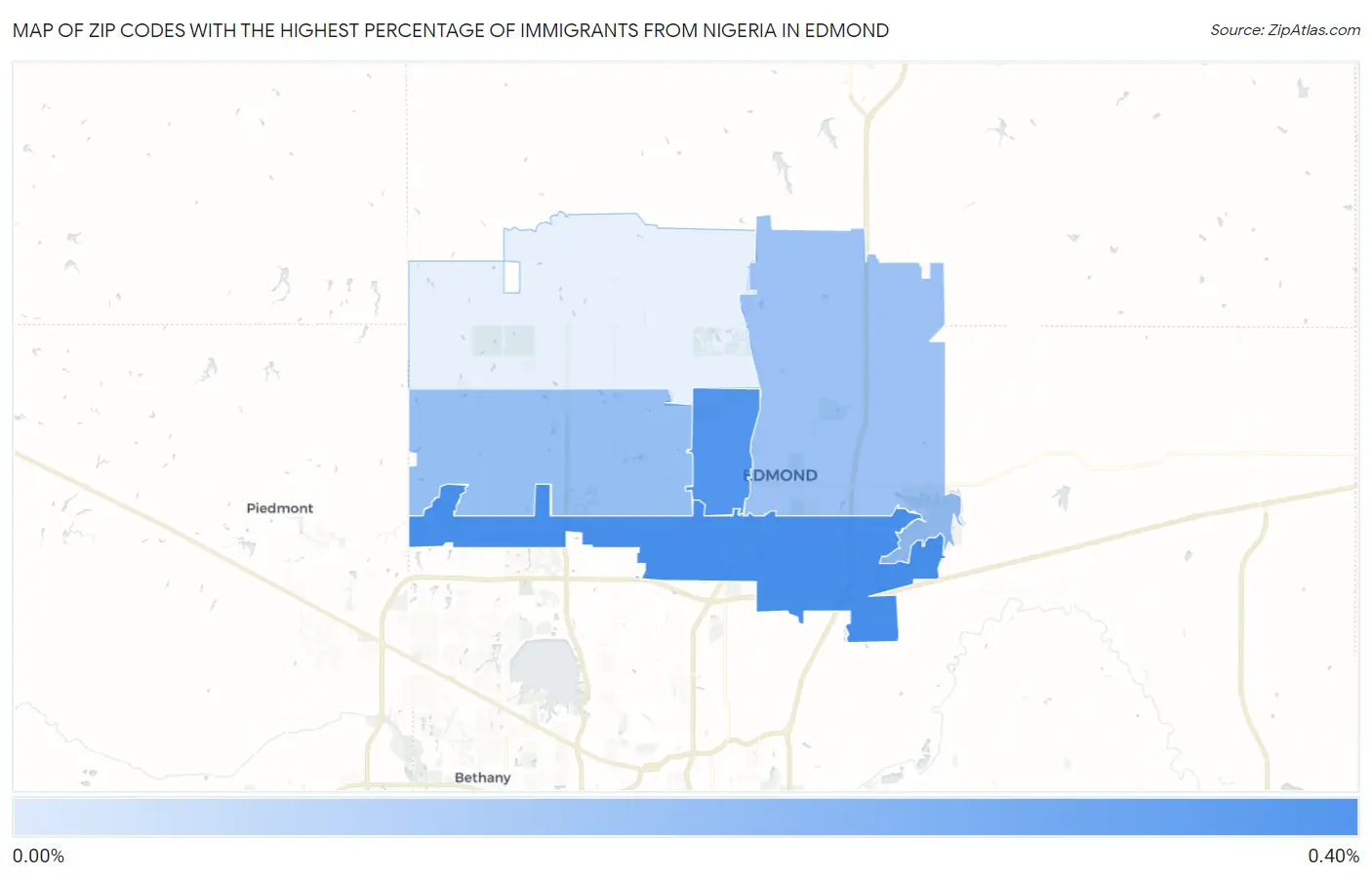 Zip Codes with the Highest Percentage of Immigrants from Nigeria in Edmond Map