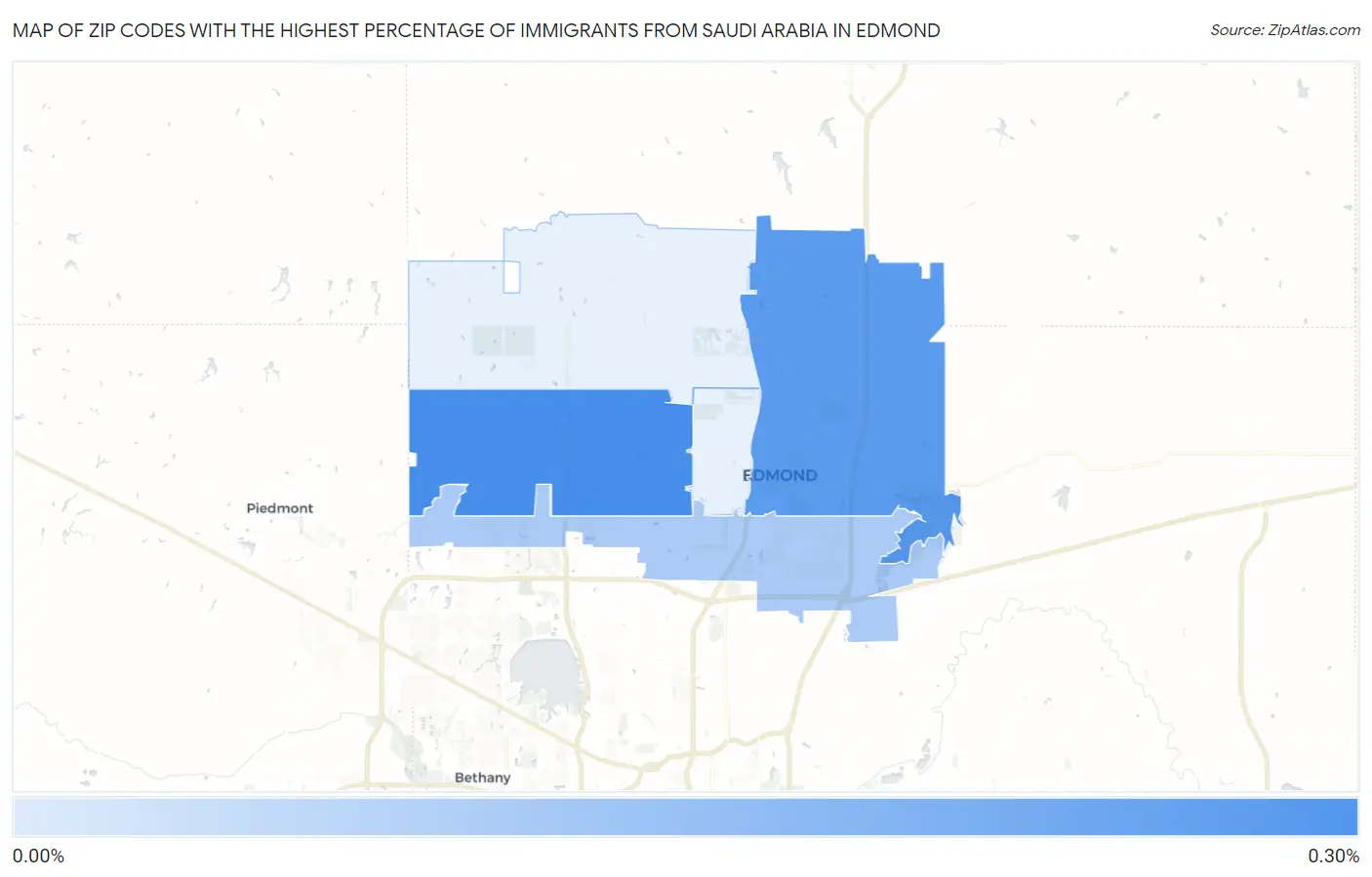 Zip Codes with the Highest Percentage of Immigrants from Saudi Arabia in Edmond Map