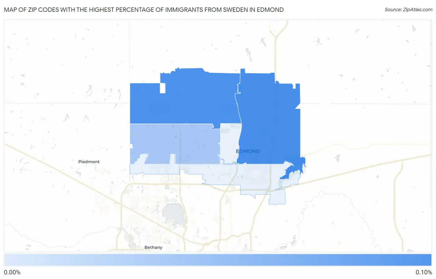 Zip Codes with the Highest Percentage of Immigrants from Sweden in Edmond Map