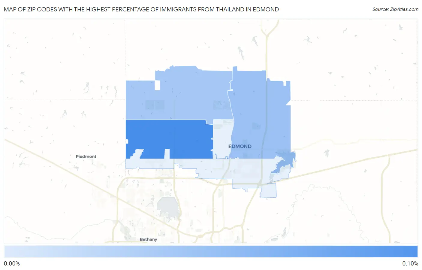 Zip Codes with the Highest Percentage of Immigrants from Thailand in Edmond Map