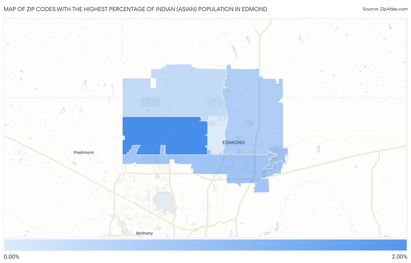 Zip Codes with the Highest Percentage of Indian (Asian) Population in Edmond Map
