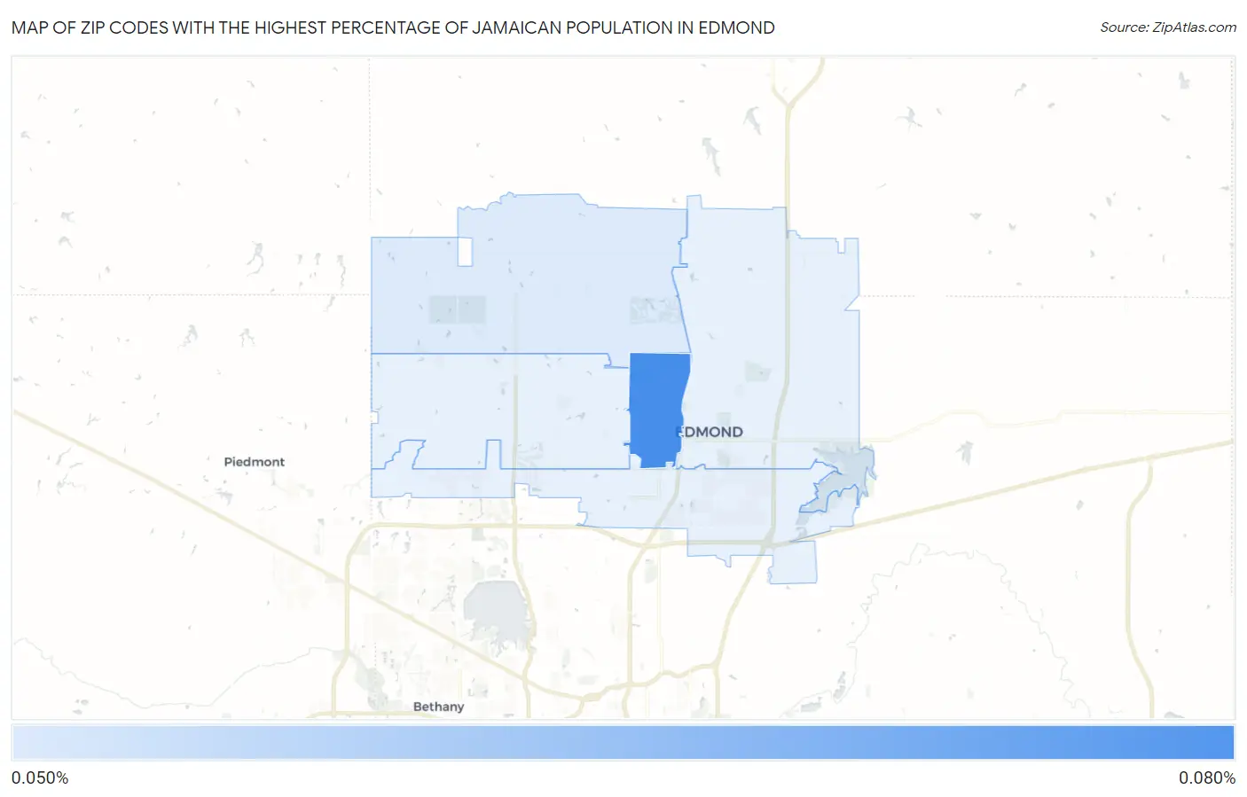 Zip Codes with the Highest Percentage of Jamaican Population in Edmond Map