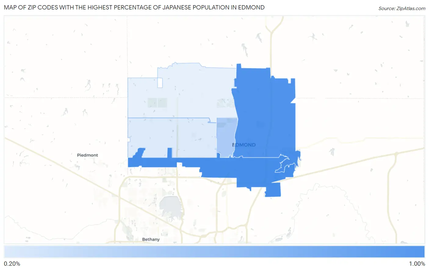 Zip Codes with the Highest Percentage of Japanese Population in Edmond Map