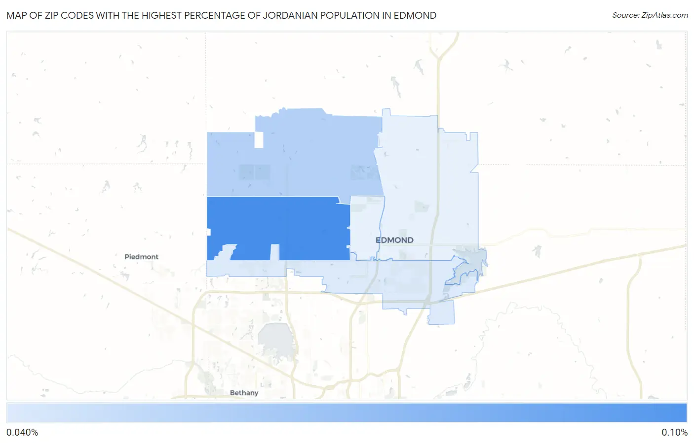 Zip Codes with the Highest Percentage of Jordanian Population in Edmond Map