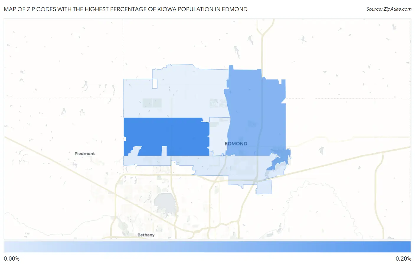 Zip Codes with the Highest Percentage of Kiowa Population in Edmond Map