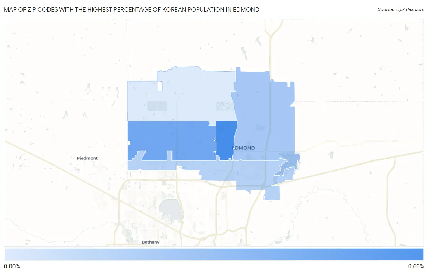 Zip Codes with the Highest Percentage of Korean Population in Edmond Map