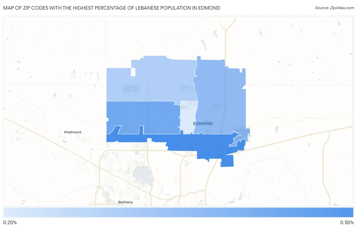 Zip Codes with the Highest Percentage of Lebanese Population in Edmond Map