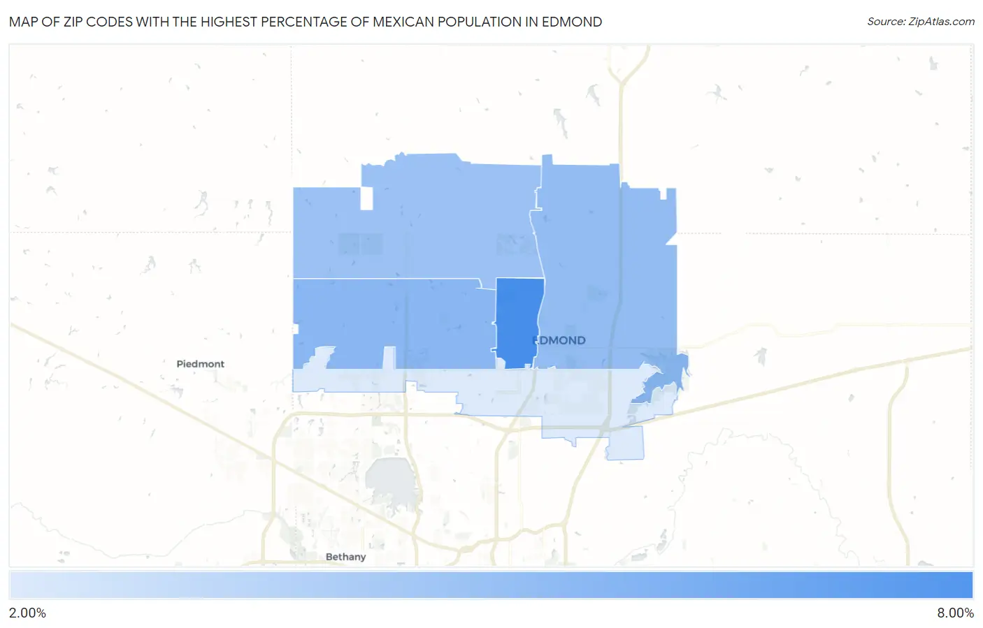 Zip Codes with the Highest Percentage of Mexican Population in Edmond Map