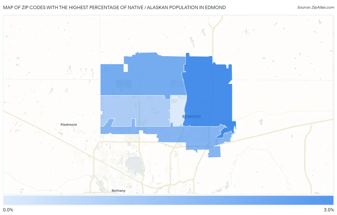 Zip Codes with the Highest Percentage of Native / Alaskan Population in Edmond Map