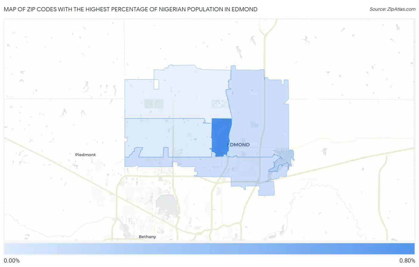 Zip Codes with the Highest Percentage of Nigerian Population in Edmond Map