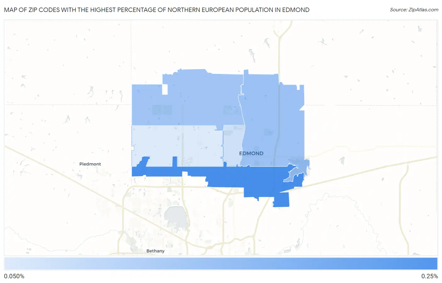 Zip Codes with the Highest Percentage of Northern European Population in Edmond Map