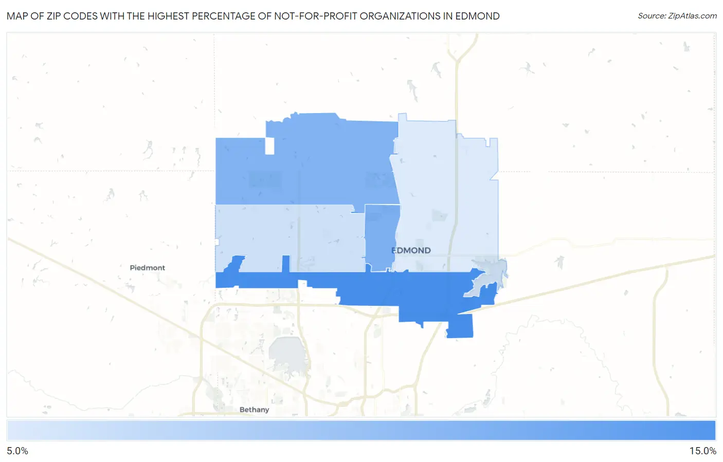 Zip Codes with the Highest Percentage of Not-for-profit Organizations in Edmond Map